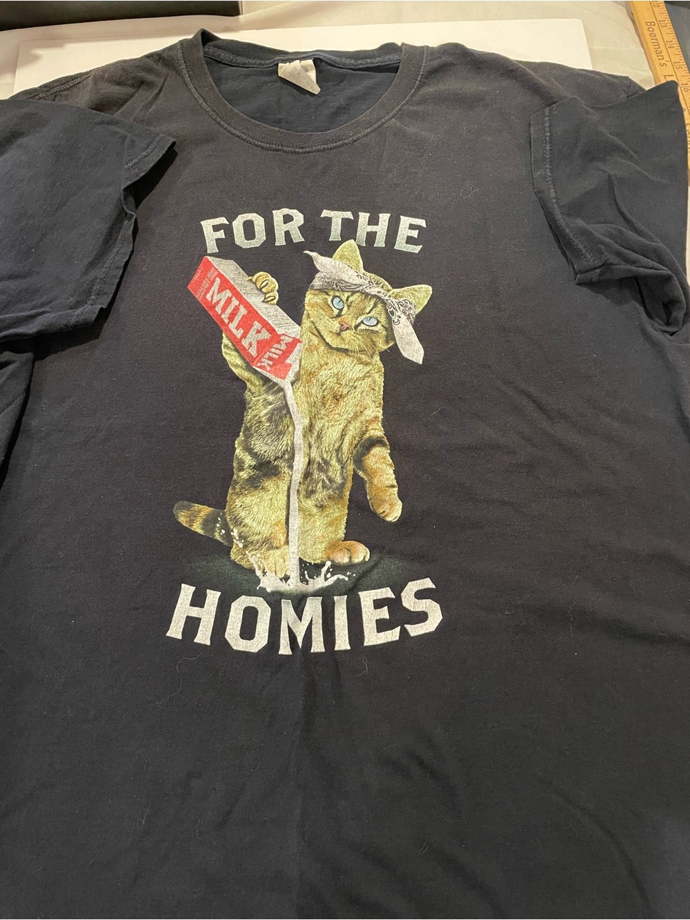 Vintage For The Homies Cat T-Shirt Black Size XL Graphic Tee